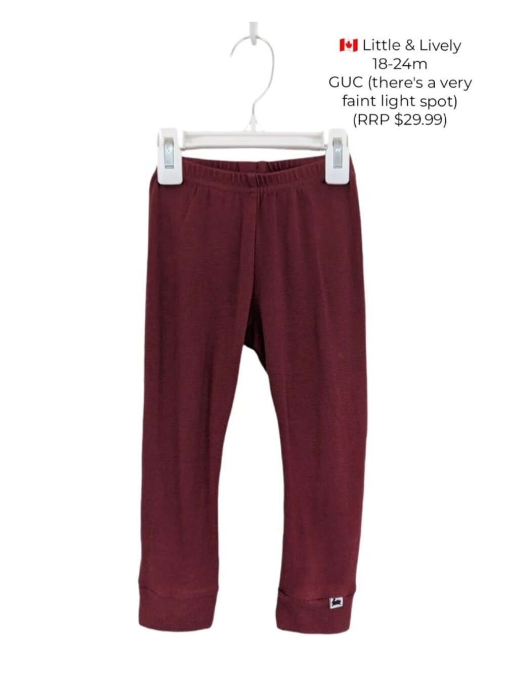 Little & Lively Maroon Leggings 18-24m Girls Clothing